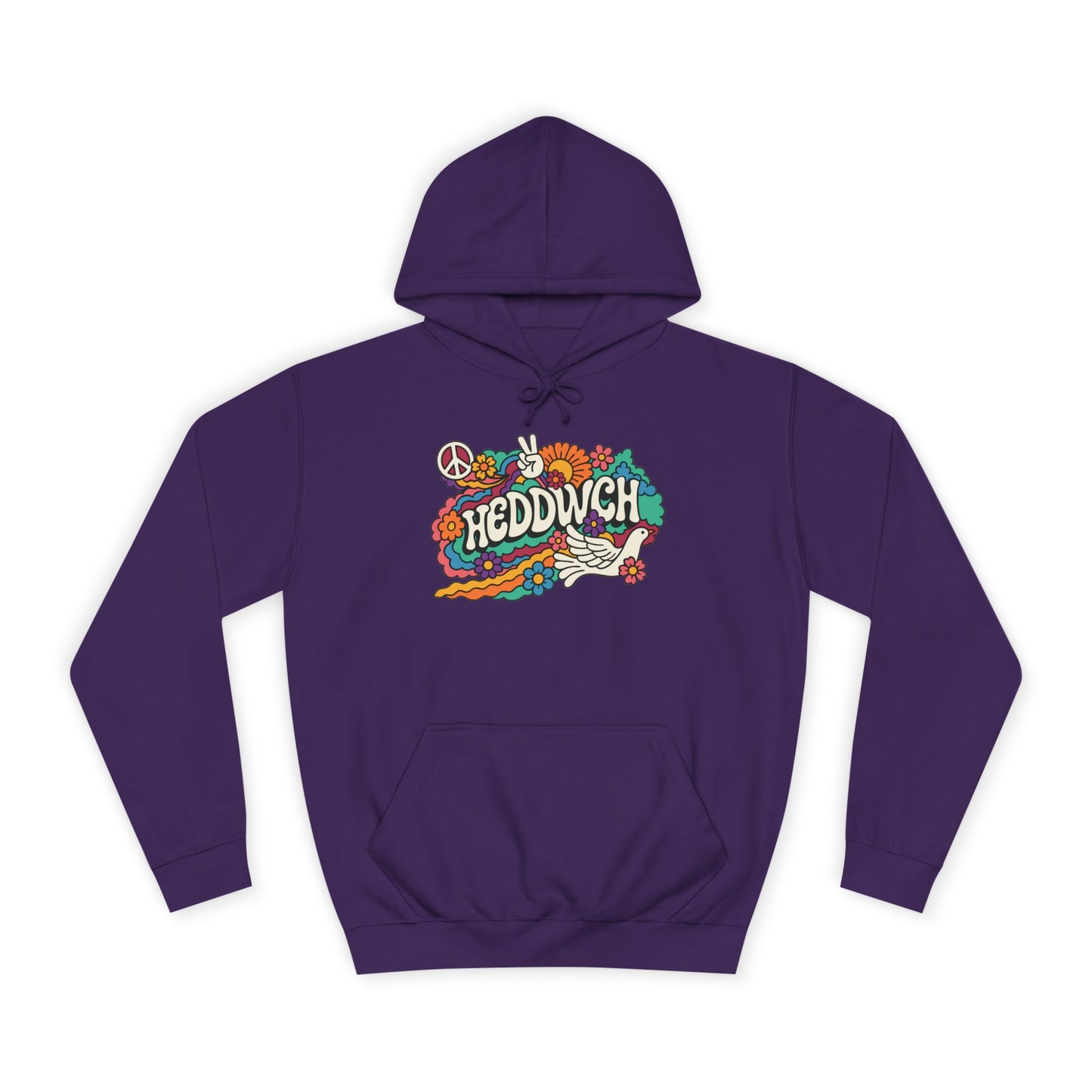 'Heddwch' Retro Unisex Hoodie - Peace Hooded Top