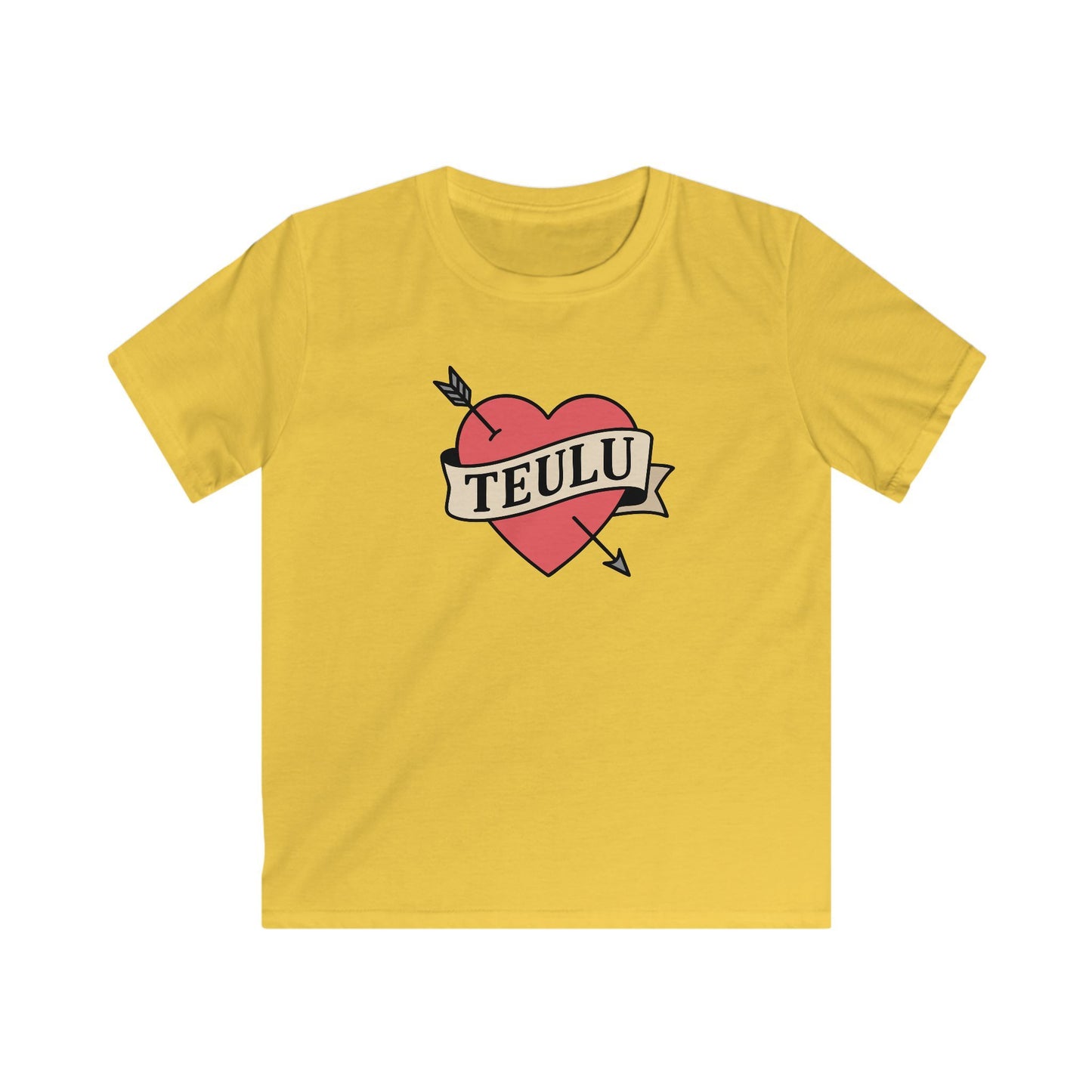 Kids Tattoo Style Tee - 'Teulu' Hear Design (Love Family)