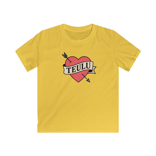 Kids Tattoo Style Tee - 'Teulu' Hear Design (Love Family)