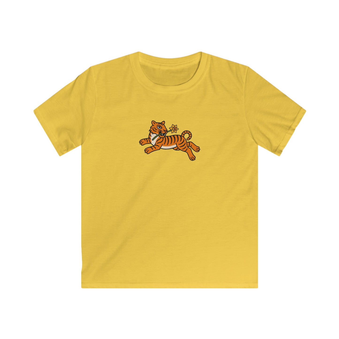 Kids Tiger and Daffodil T-Shirt — Leaping Tiger Tee for Children