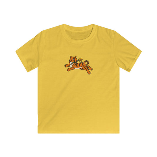 Kids Tiger and Daffodil T-Shirt — Leaping Tiger Tee for Children
