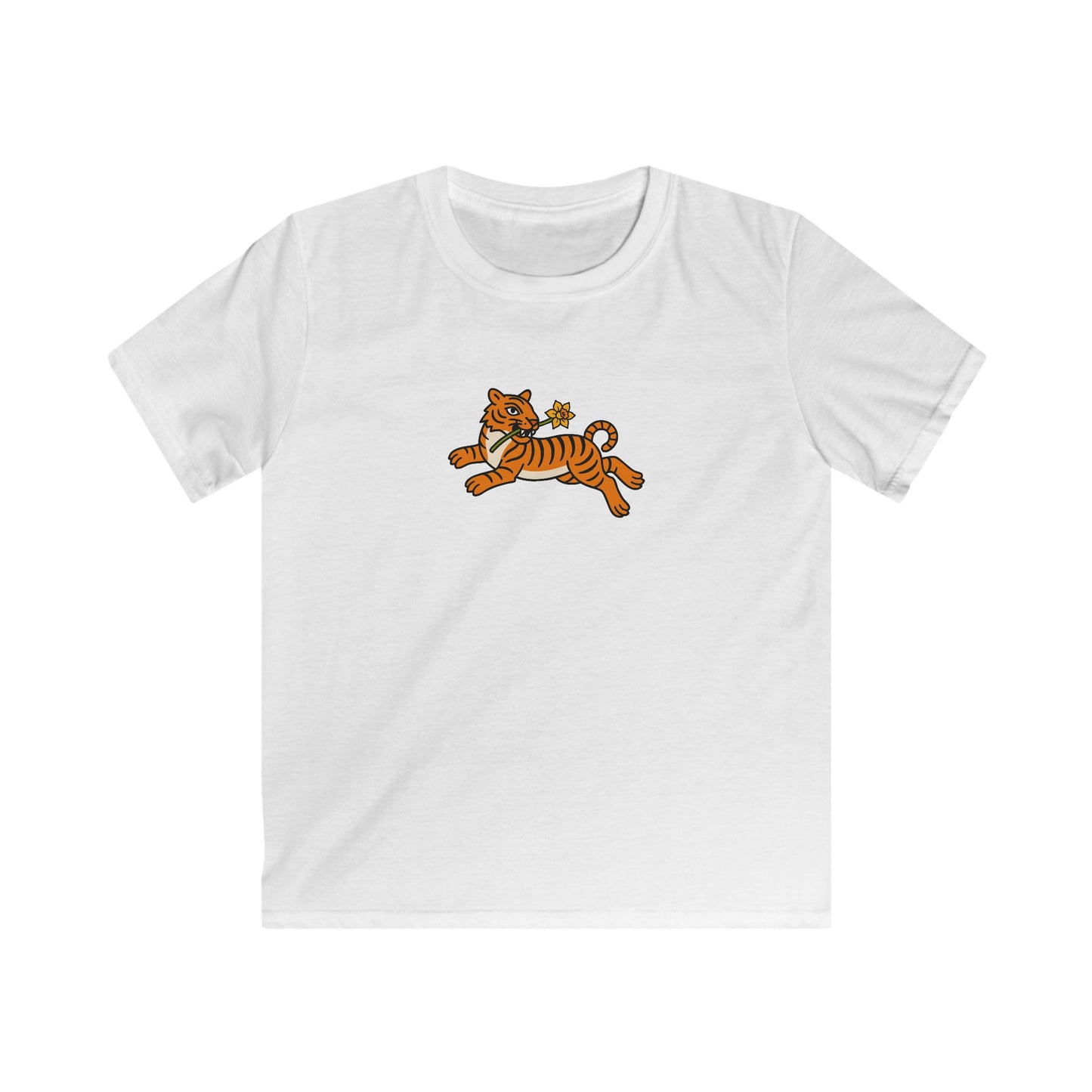 Kids Tiger and Daffodil T-Shirt — Leaping Tiger Tee for Children
