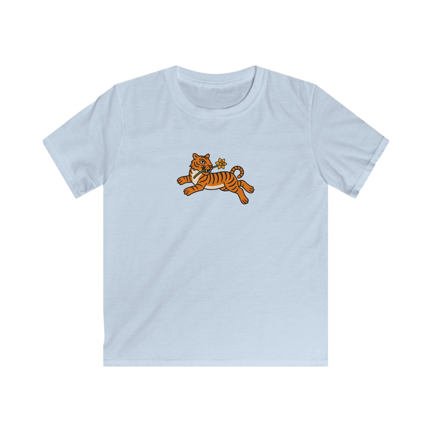 Kids Tiger and Daffodil T-Shirt — Leaping Tiger Tee for Children
