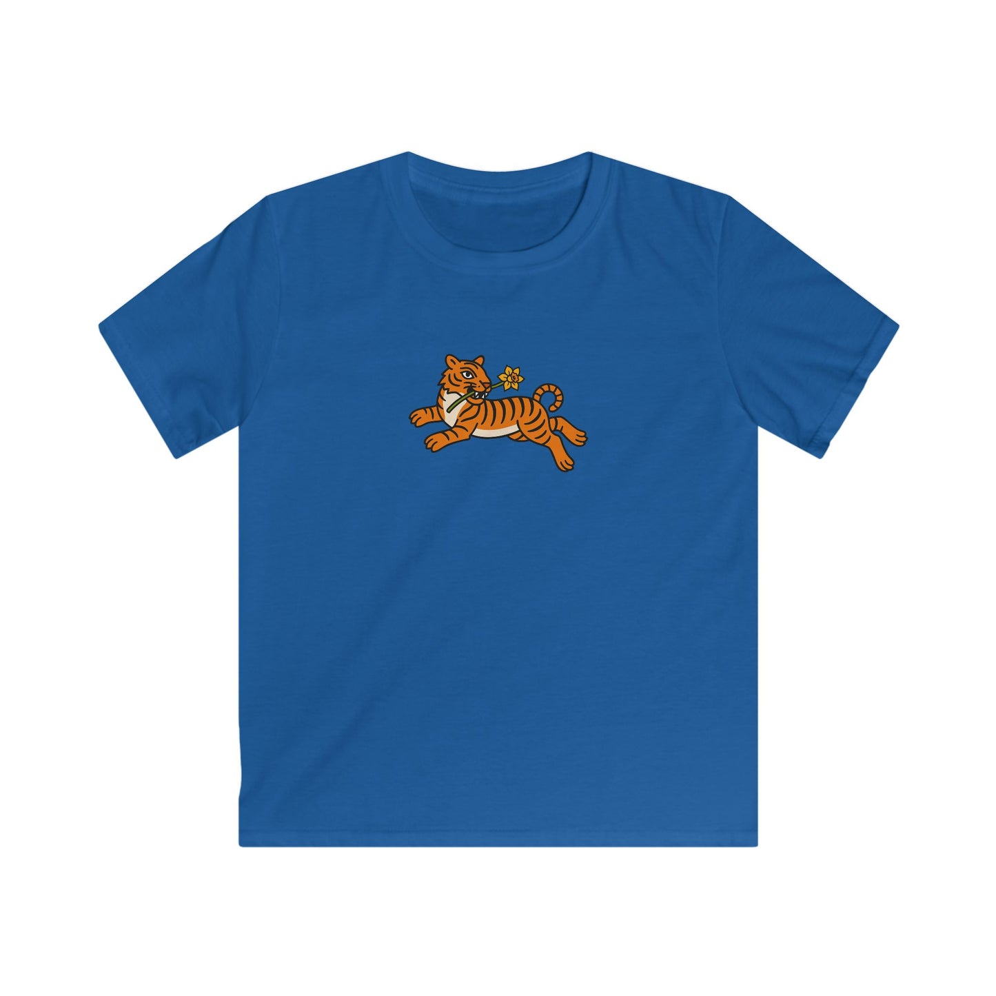 Kids Tiger and Daffodil T-Shirt — Leaping Tiger Tee for Children