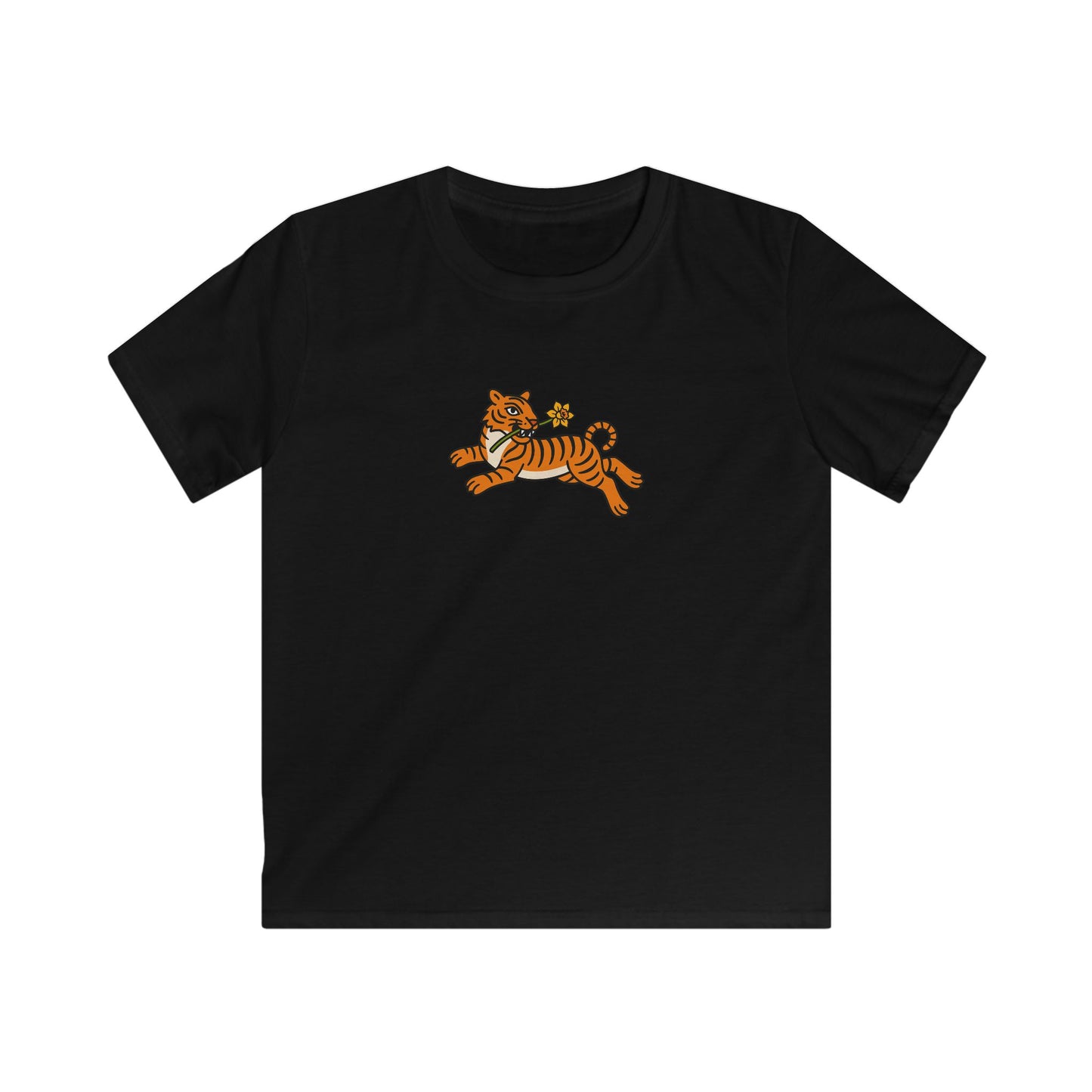 Kids Tiger and Daffodil T-Shirt — Leaping Tiger Tee for Children