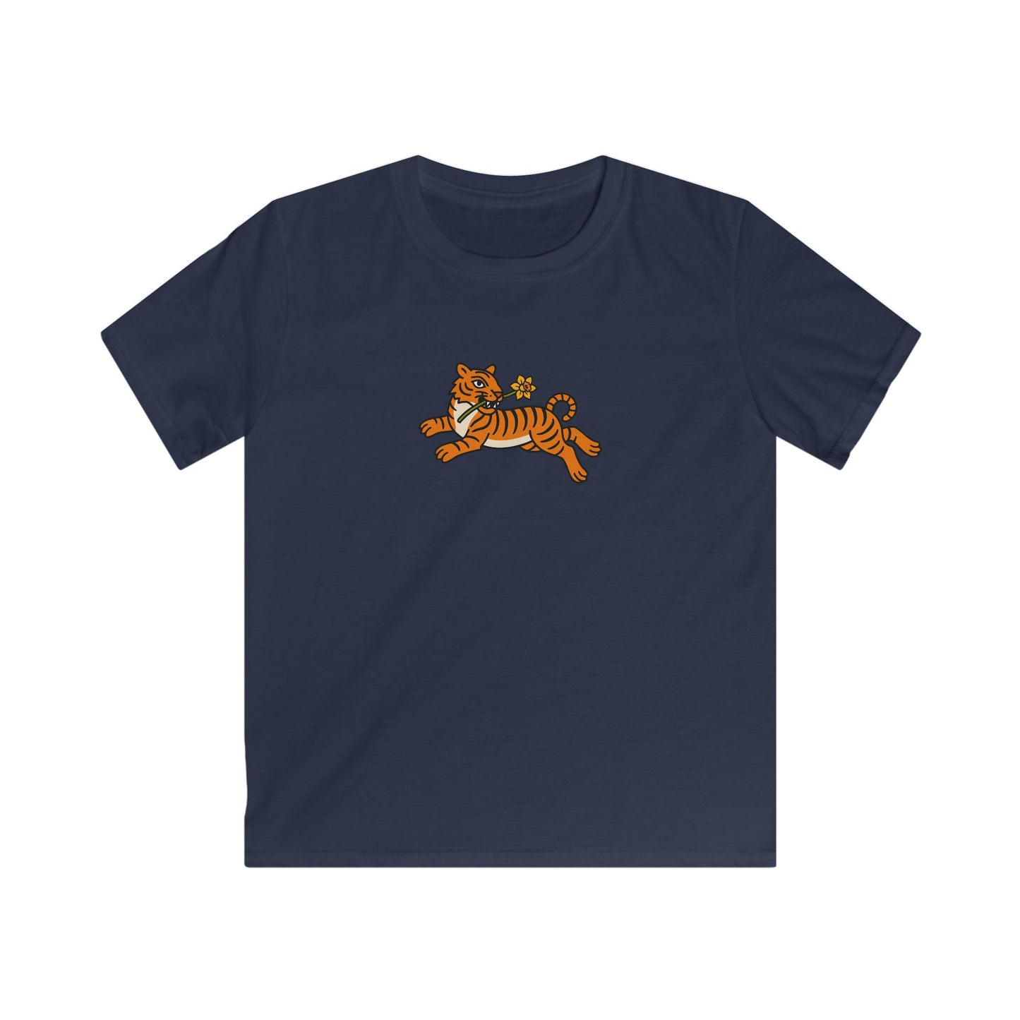 Kids Tiger and Daffodil T-Shirt — Leaping Tiger Tee for Children