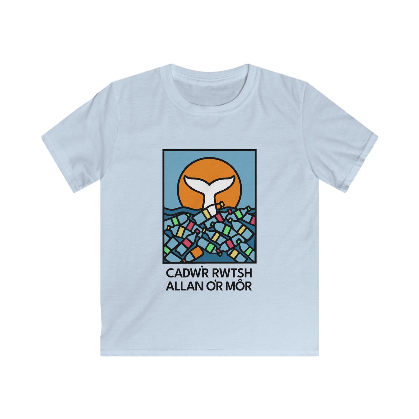 Kids Ocean Conservation Tee - "Cadwr Rwtsh Allan o'r Môr"