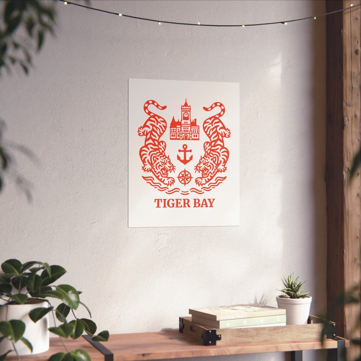 Vintage Tiger Bay (Cardiff) Fine Art Poster — Nautical Crest With Twin Tigers