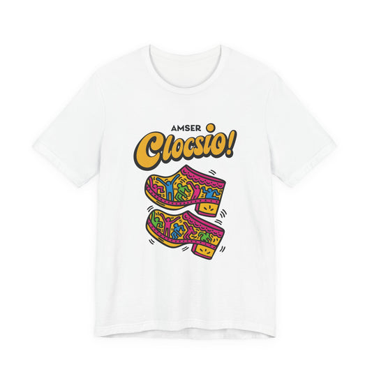 Amser Clocsio! Graphic Unisex Tee — Colourful Keith Haring Inspired T-Shirt
