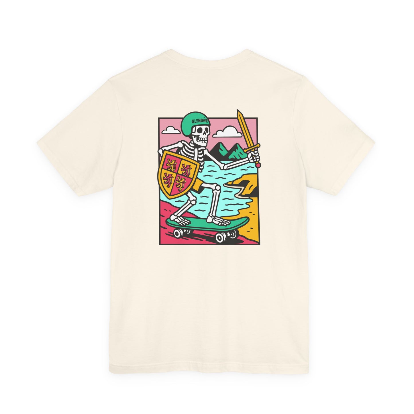 Skeleton Glyndŵr Unisex Skateboarding Tee - Double Sided