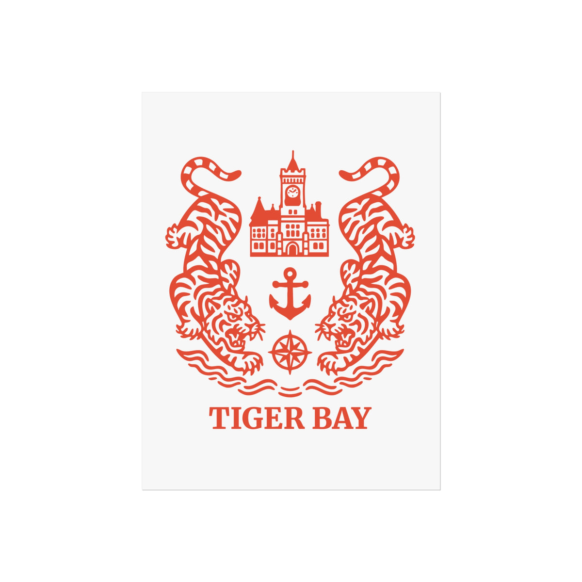 Vintage Tiger Bay (Cardiff) Fine Art Poster — Nautical Crest With Twin Tigers