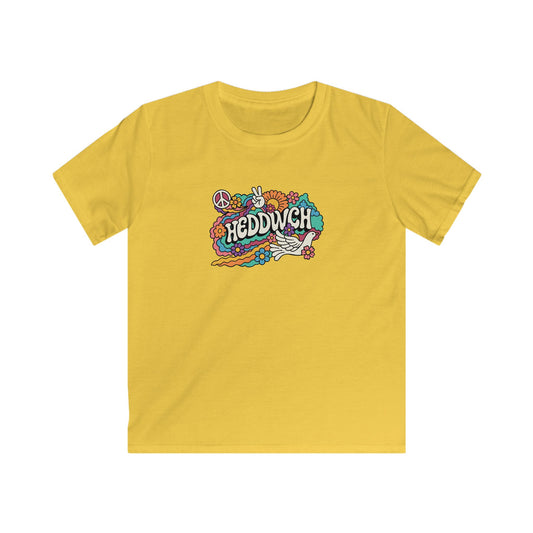 Retro Peace Flower T-Shirt - Welsh Language - "HEDDWCH"
