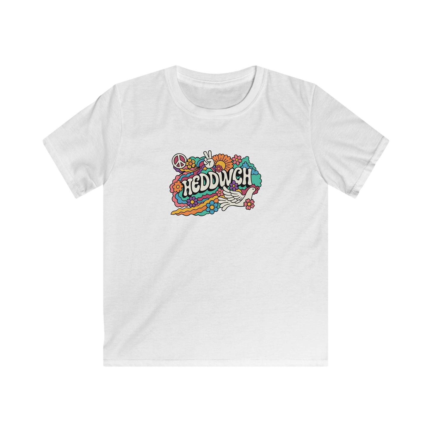 Retro Peace Flower T-Shirt - Welsh Language - "HEDDWCH"