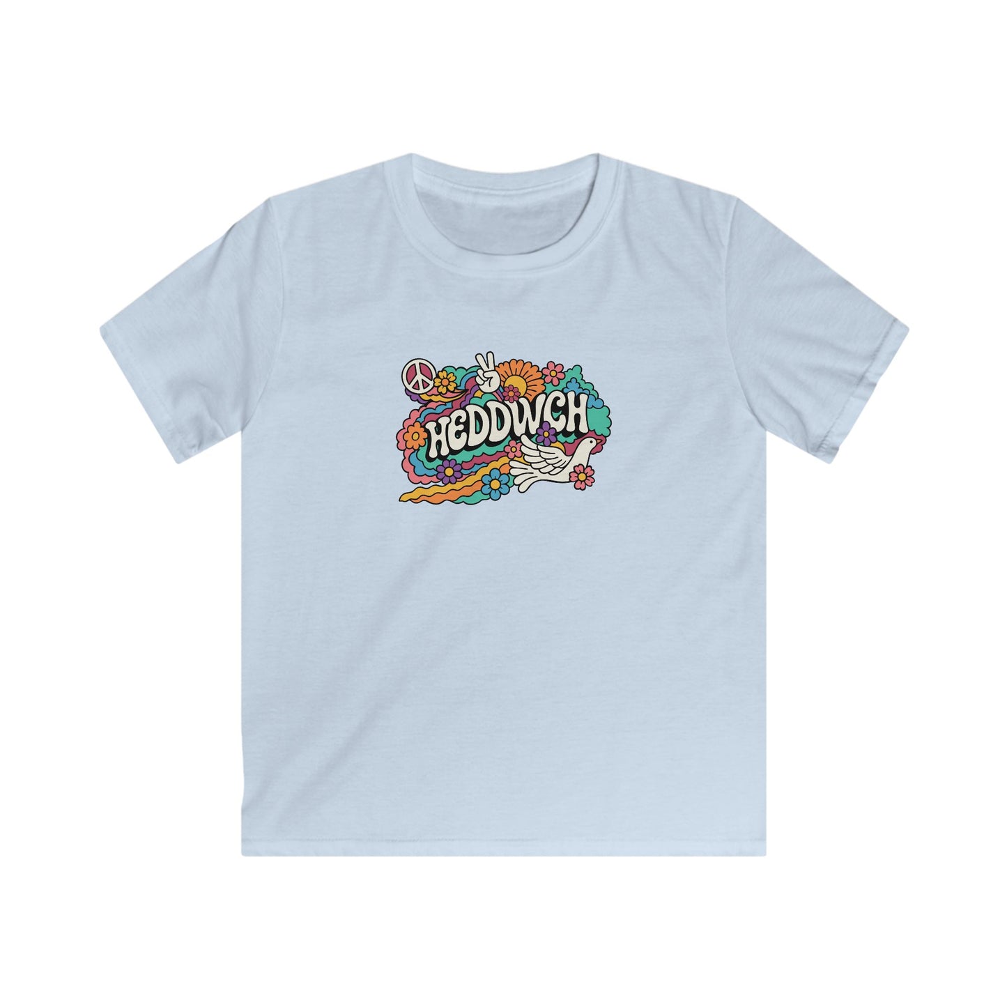 Retro Peace Flower T-Shirt - Welsh Language - "HEDDWCH"
