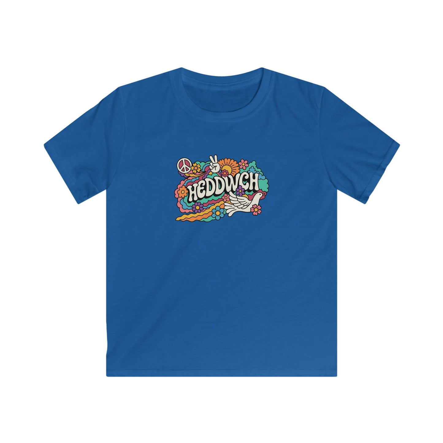 Retro Peace Flower T-Shirt - Welsh Language - "HEDDWCH"