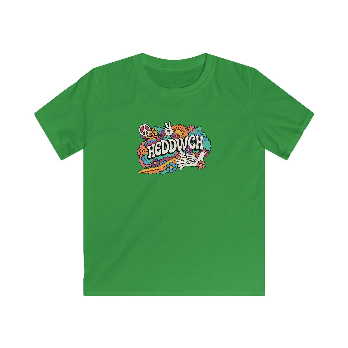 Retro Peace Flower T-Shirt - Welsh Language - "HEDDWCH"