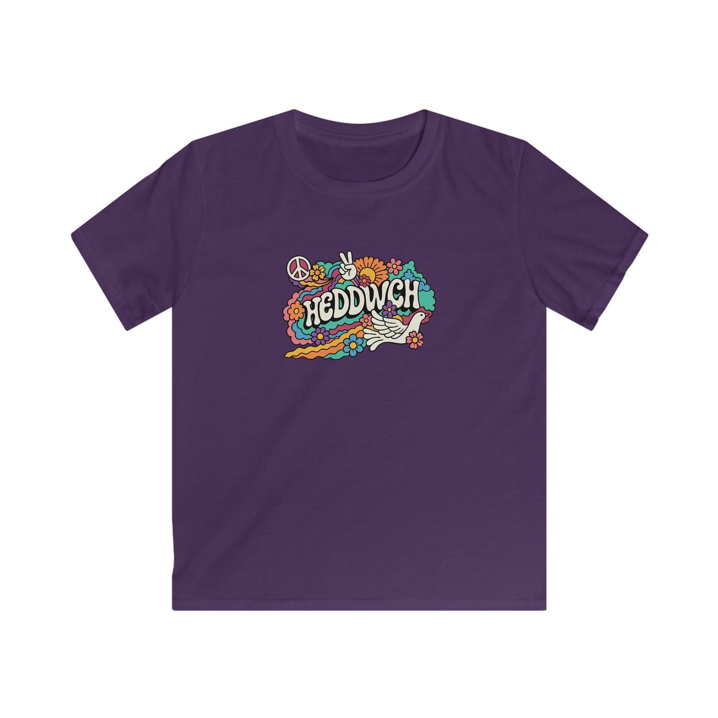 Retro Peace Flower T-Shirt - Welsh Language - "HEDDWCH"