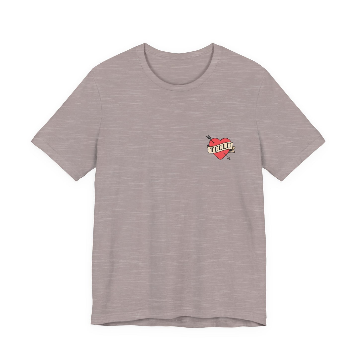 Heart Tattoo Tee (Unisex) — Minimalist Welsh Language Design ‘Teulu’
