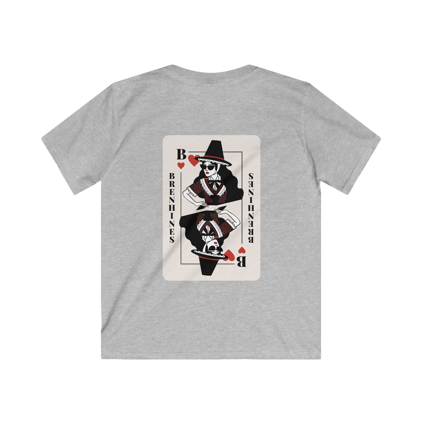 Kids 'Brenhines' T-Shirt - Welsh Queen of Hearts Playing Card Graphic Tee (Double Sided)