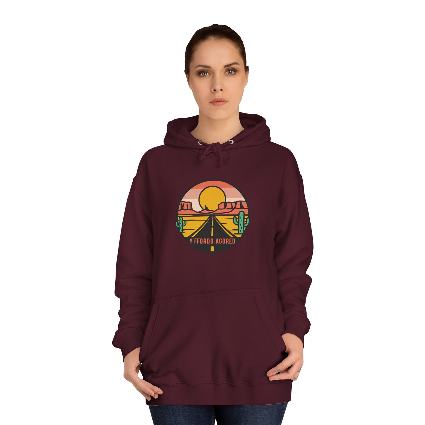 Retro Sunset Road Trip Unisex Hoodie - 'Y Ffordd Agored'