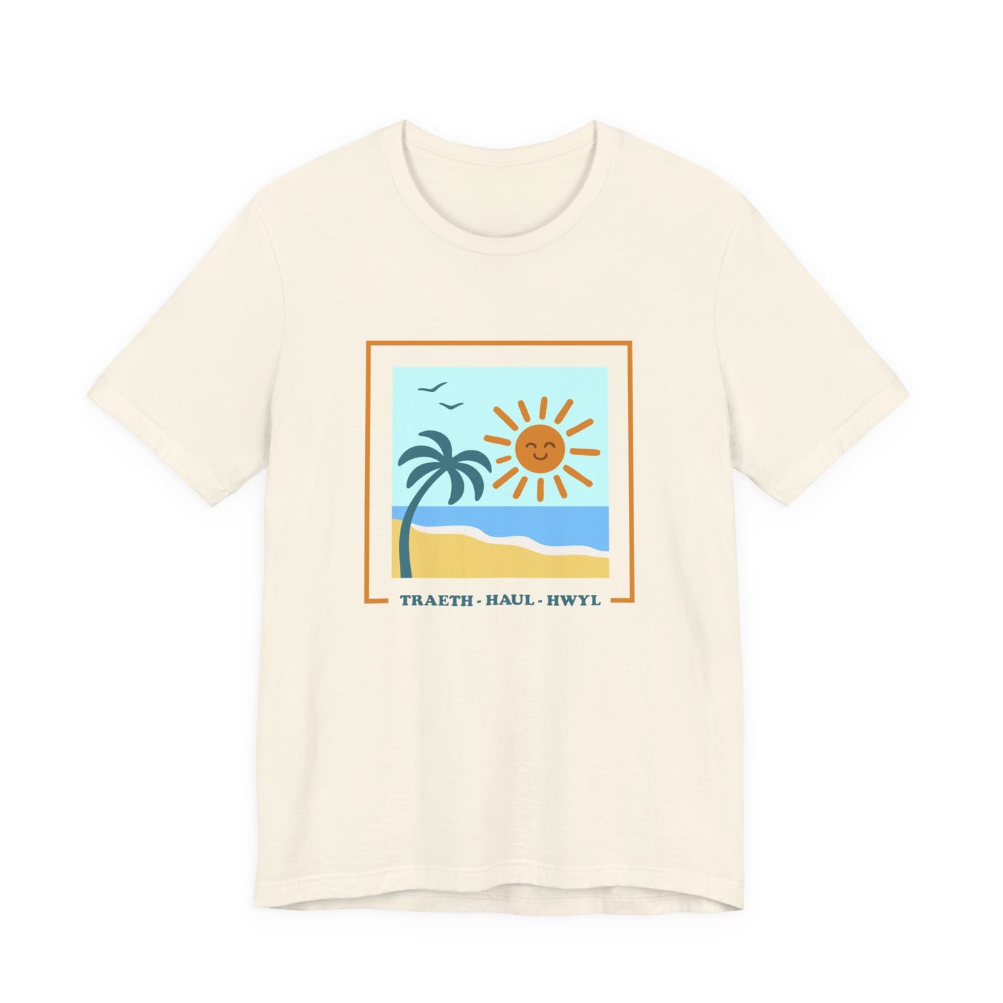 Beach Scene T-Shirt — "Traeth · Haul · Hwyl" Sunny Palm Unisex Tee