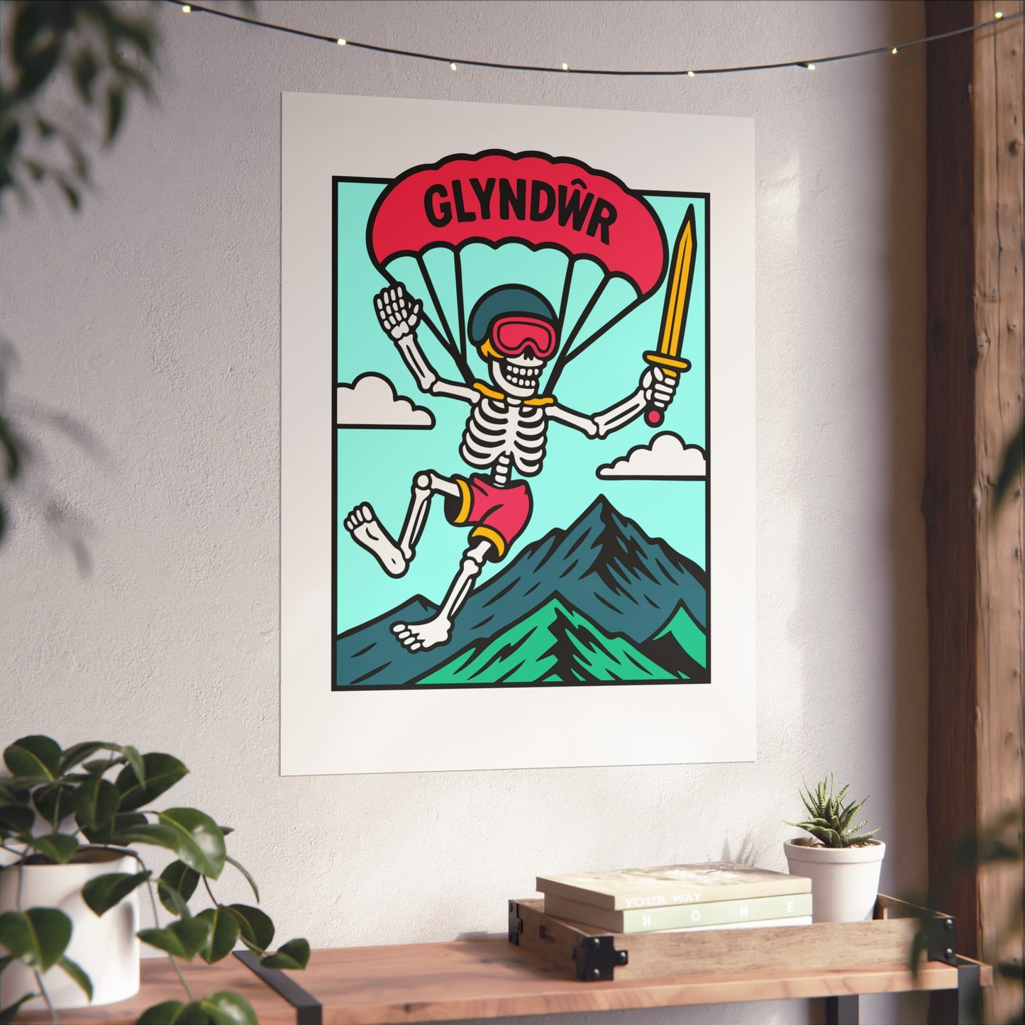 Parachute Skeleton Fine Art Poster – 'Owain Glyndŵr' Adventure Print