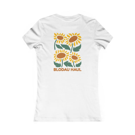 Women's Sunflower Graphic Tee - 'Blodau Haul' (Double Sided)