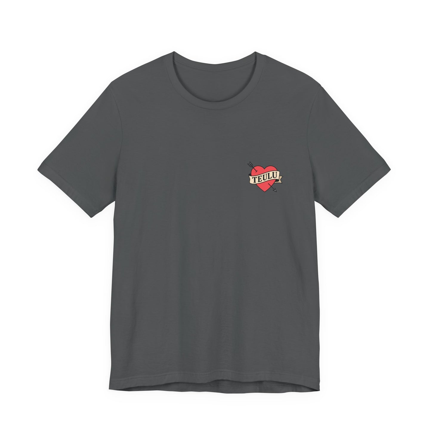 Heart Tattoo Tee (Unisex) — Minimalist Welsh Language Design ‘Teulu’