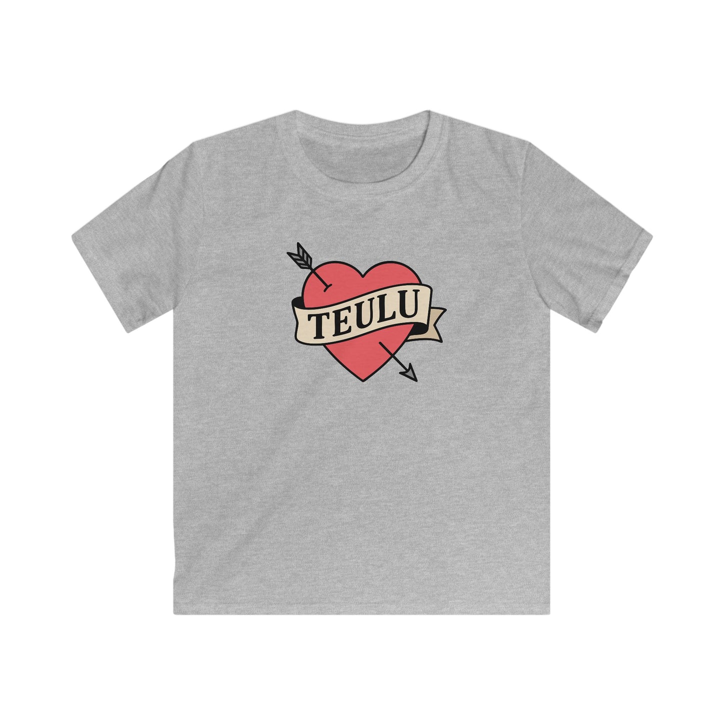 Kids Tattoo Style Tee — 'Teulu' Hear Design (Love Family)