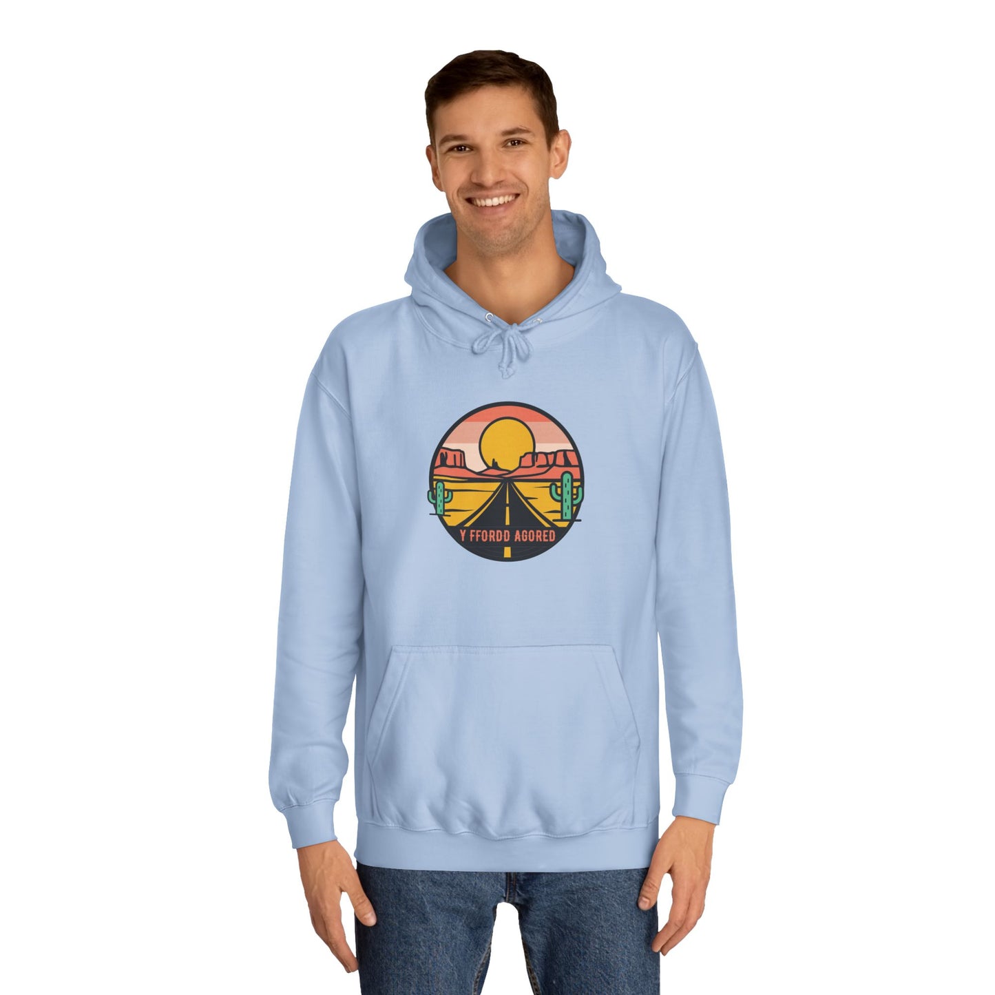 Retro Sunset Road Trip Unisex Hoodie - 'Y Ffordd Agored'