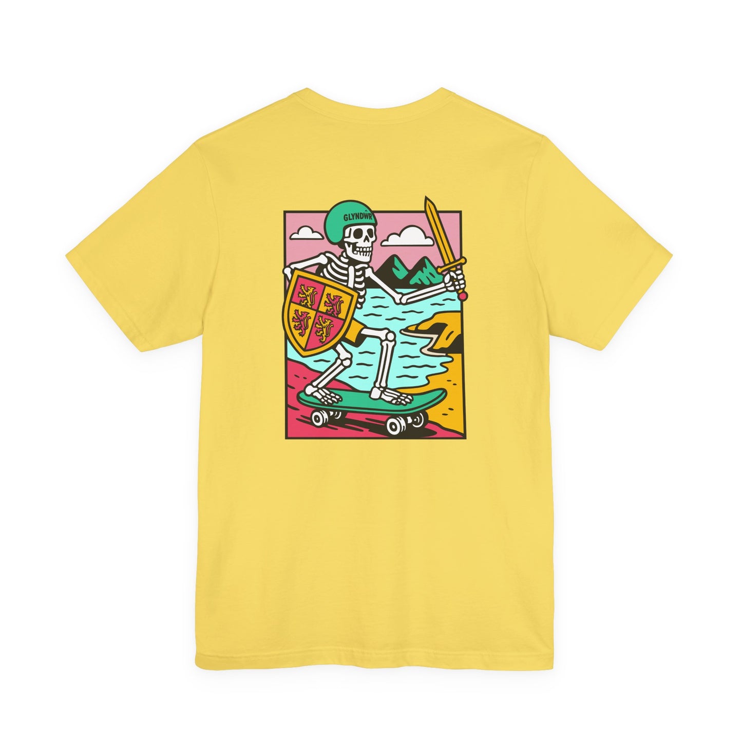 Skeleton Glyndŵr Unisex Skateboarding Tee - Double Sided