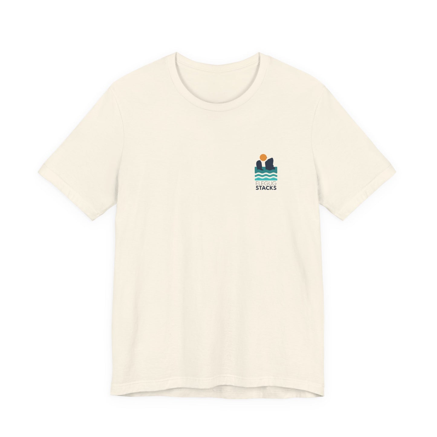 Elegug Stacks Graphic Tee — Minimal Sunset Wave Pocket T-Shirt