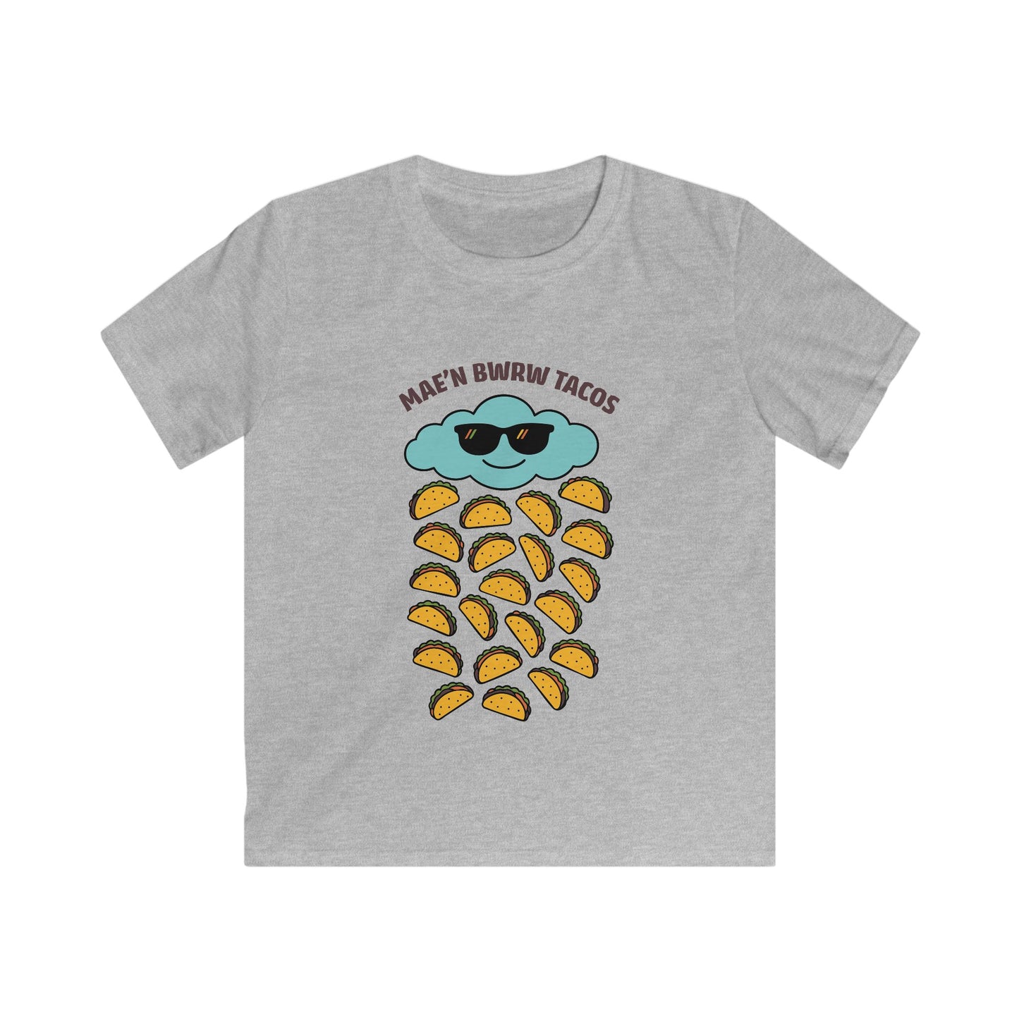 Kids Raining Tacos Welsh Language Tee — "Mae'n Bwrw Tacos"