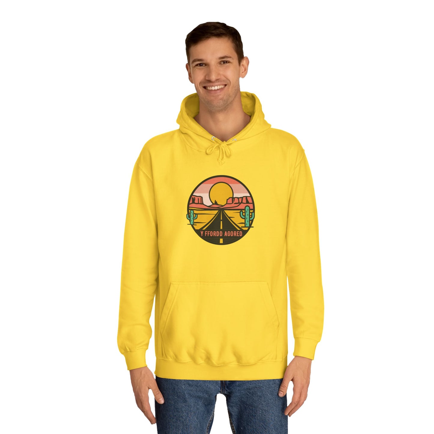 Retro Sunset Road Trip Unisex Hoodie - 'Y Ffordd Agored'