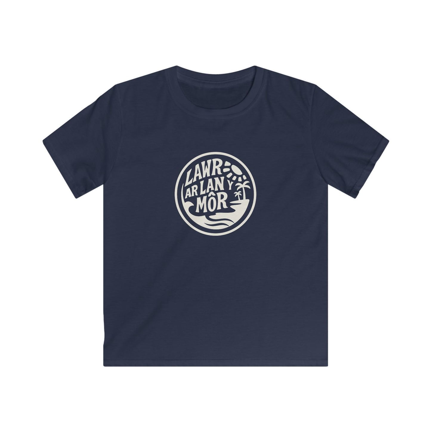 'Lawr Ar Lan y Môr' Kids T-Shirt - Coastal Palm Graphic Tee