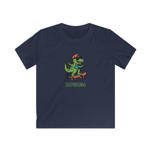 Kids Dinosaur T-Shirt - "Sglefrosorws" Skateboarding Dinosaur Graphic Tee