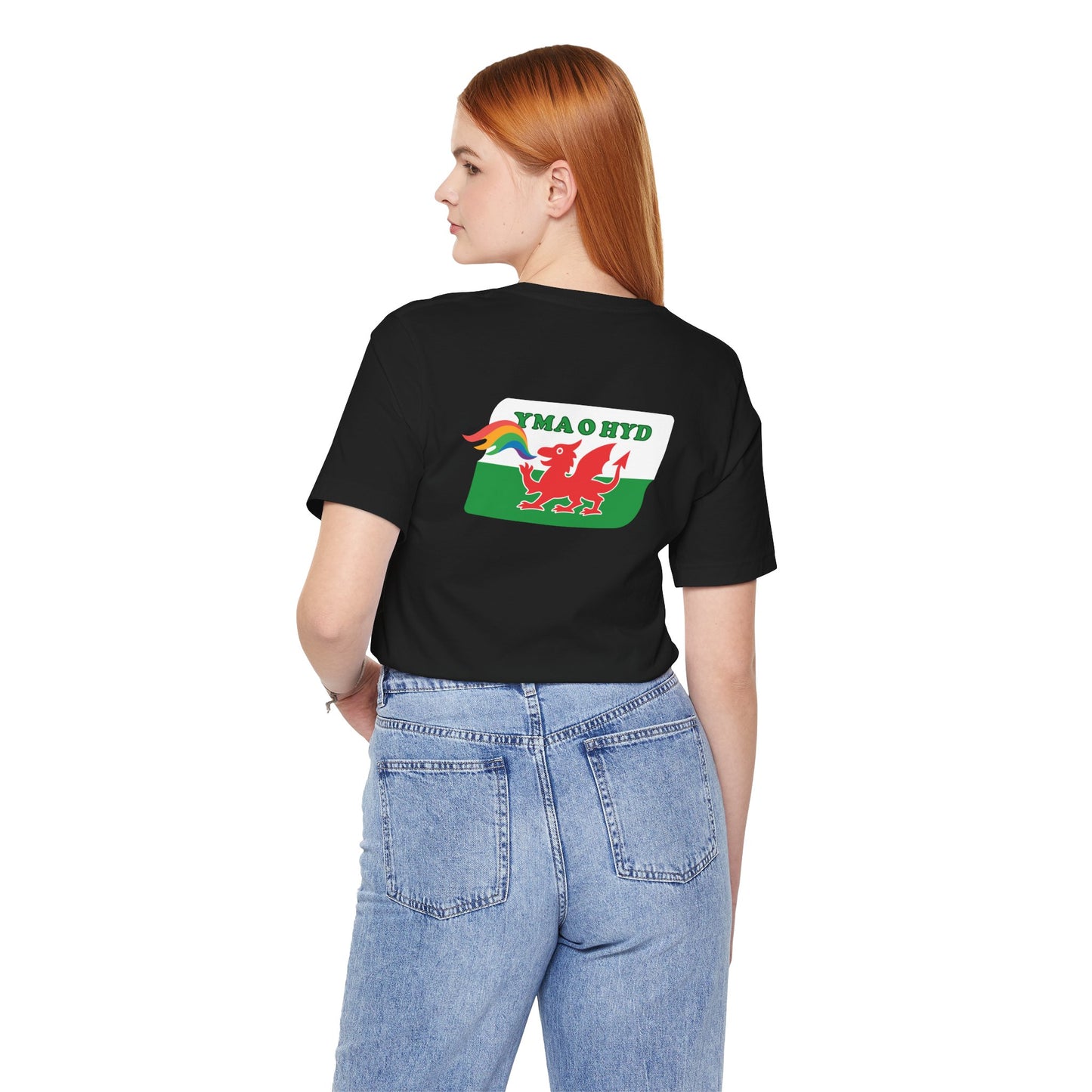 Welsh Dragon Rainbow Tee (Unisex) - Yma o Hyd Graphic T-Shirt (Double sided)