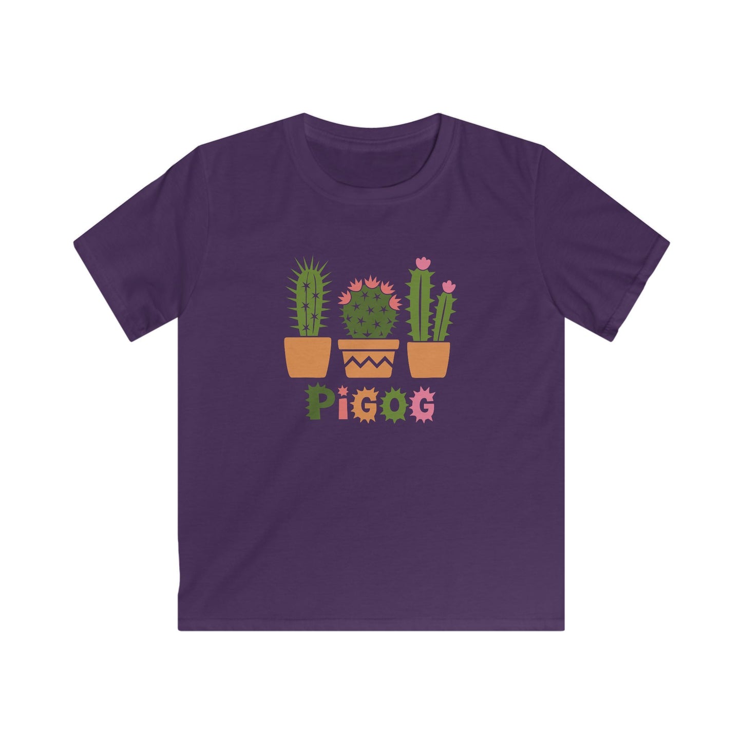 Kids Cactus Tee - Welsh Language Potted Cacti Graphic T-Shirt - "Pigog" - Spikey