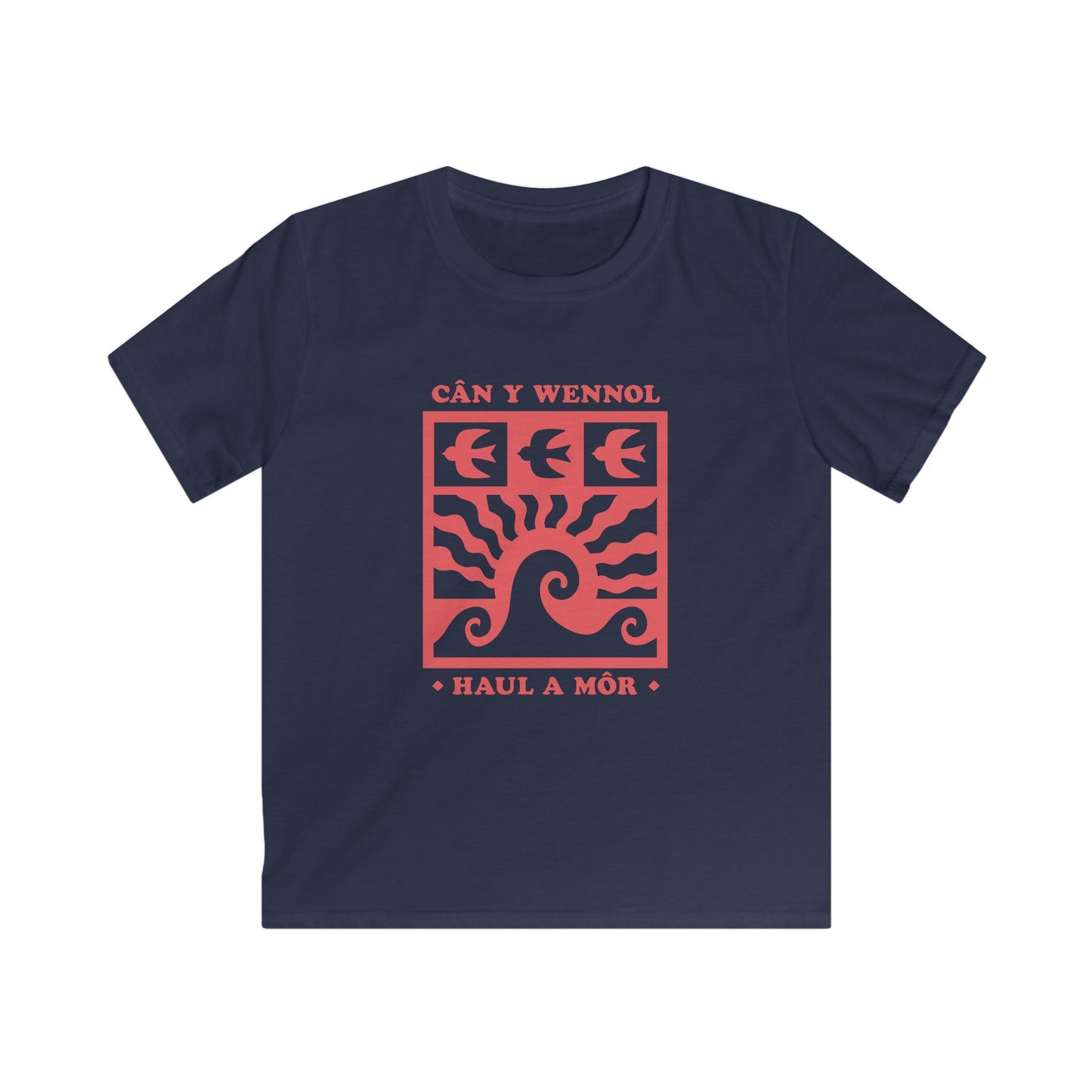 Kids Tee - "Cân y Wennol, Haul a Môr" Welsh Sun & Swallow Graphic
