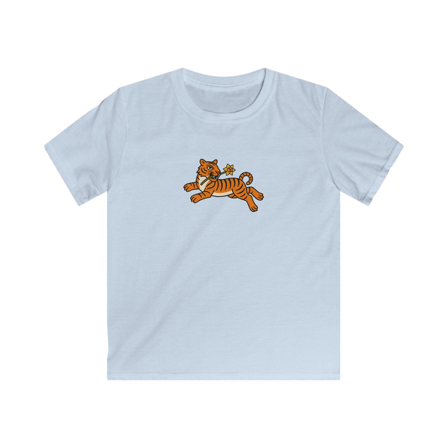 Kids Tiger and Daffodil T-Shirt - Leaping Tiger Tee for Children