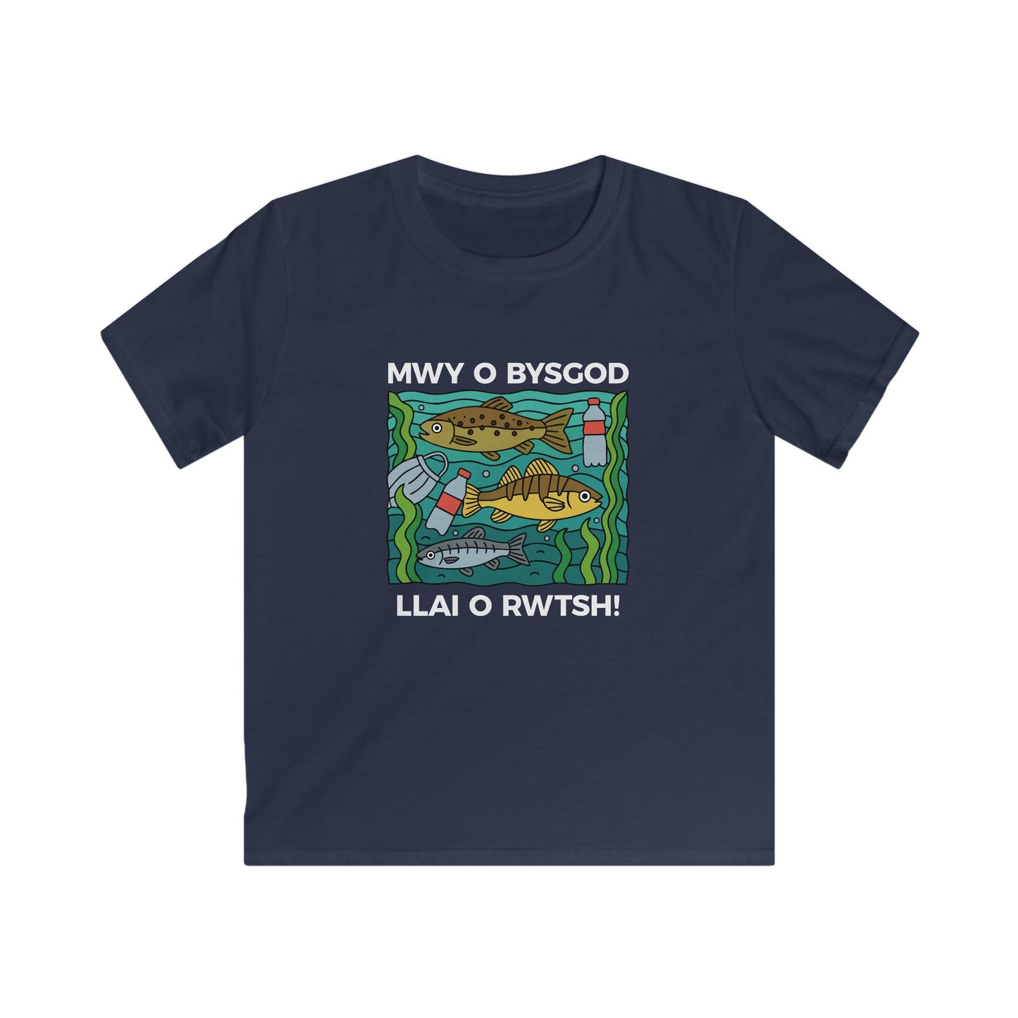 Kids Environmental T-Shirt - "Mwy o Bysgod, Llai o Rwtsh!"