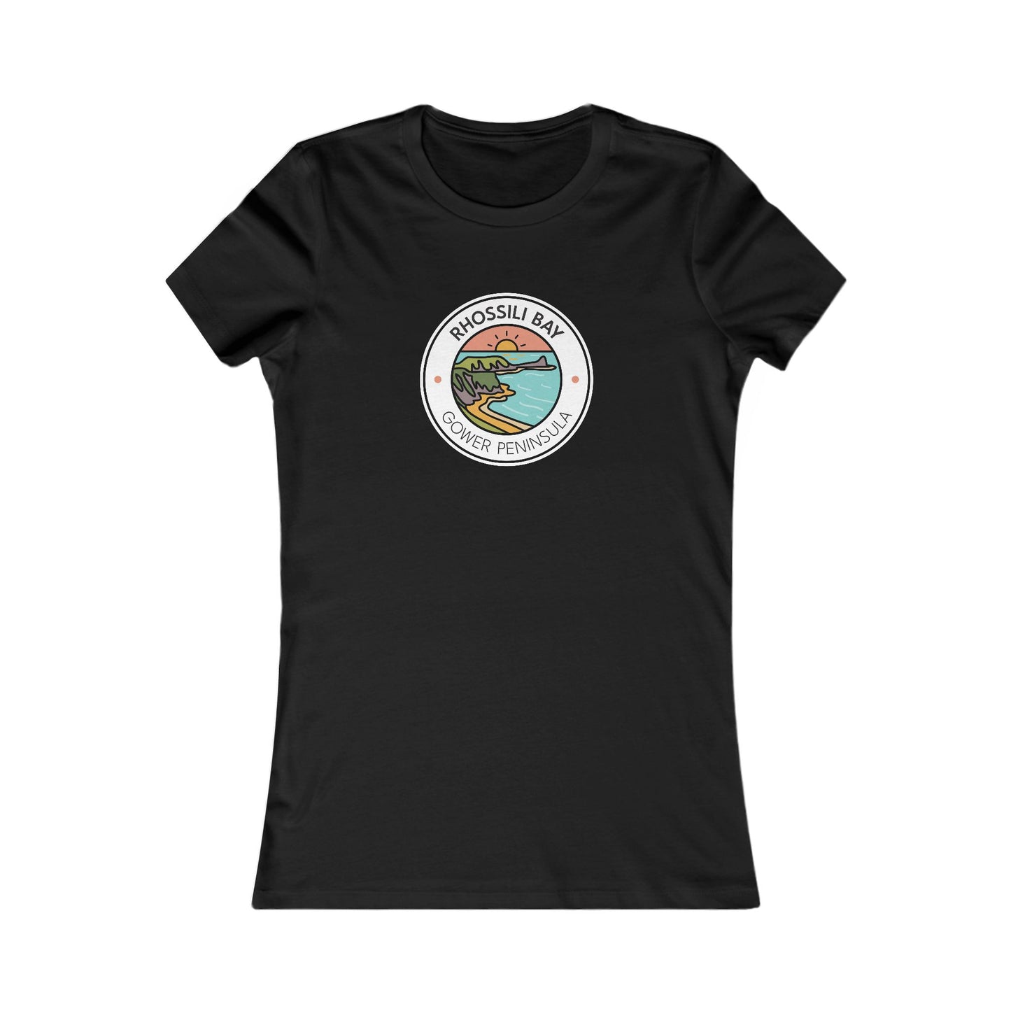 Women's Rhossili Bay Tee — Retro Surf Badge Graphic