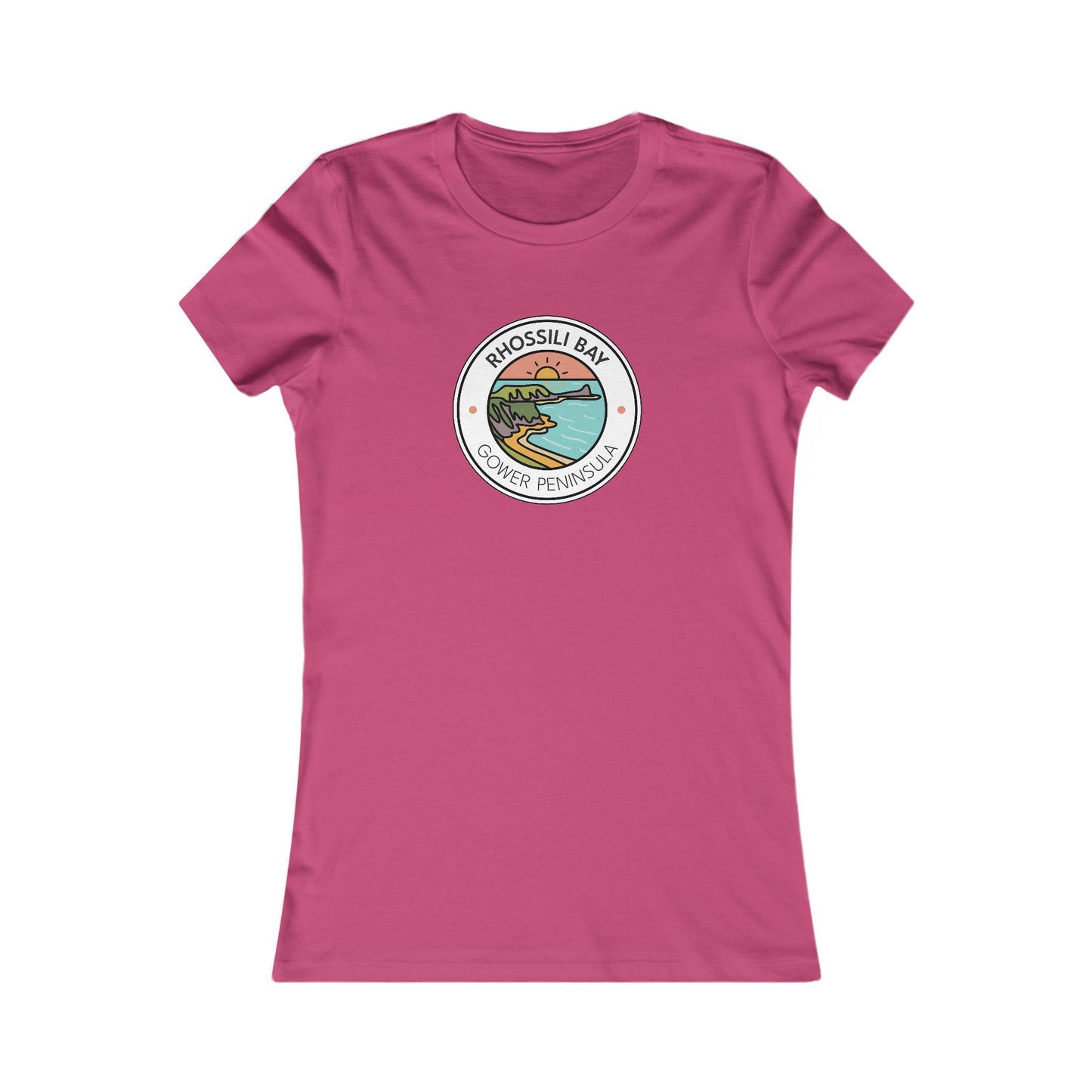 Women's Rhossili Bay Tee — Retro Surf Badge Graphic