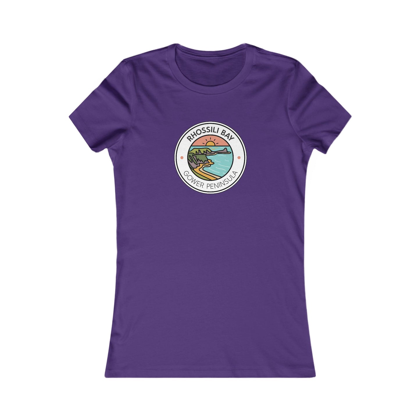 Women's Rhossili Bay Tee — Retro Surf Badge Graphic