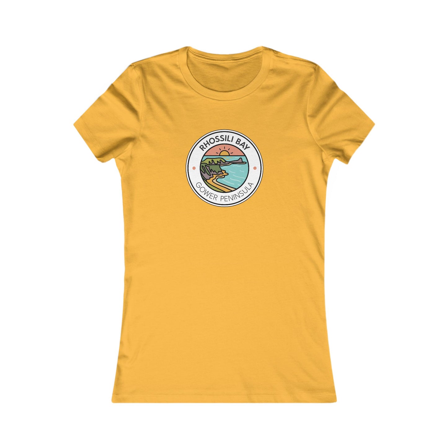 Women's Rhossili Bay Tee — Retro Surf Badge Graphic