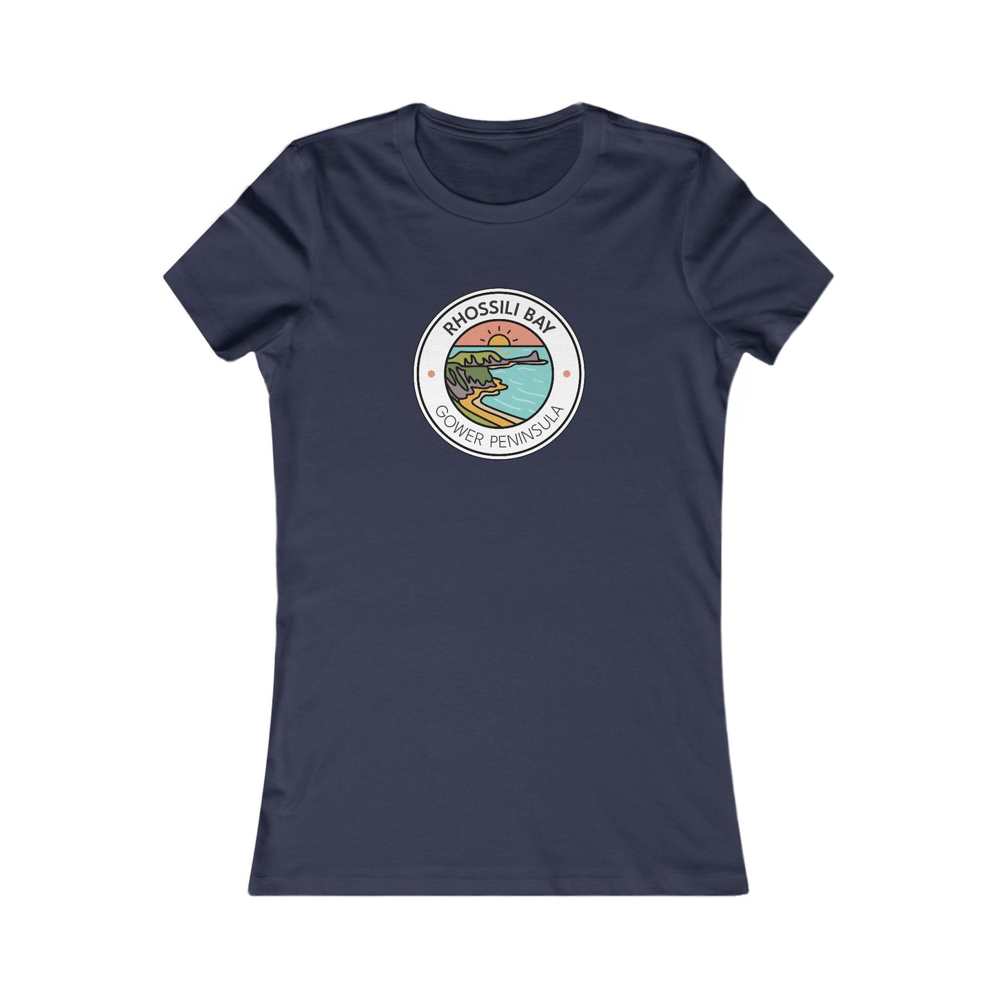 Women's Rhossili Bay Tee — Retro Surf Badge Graphic