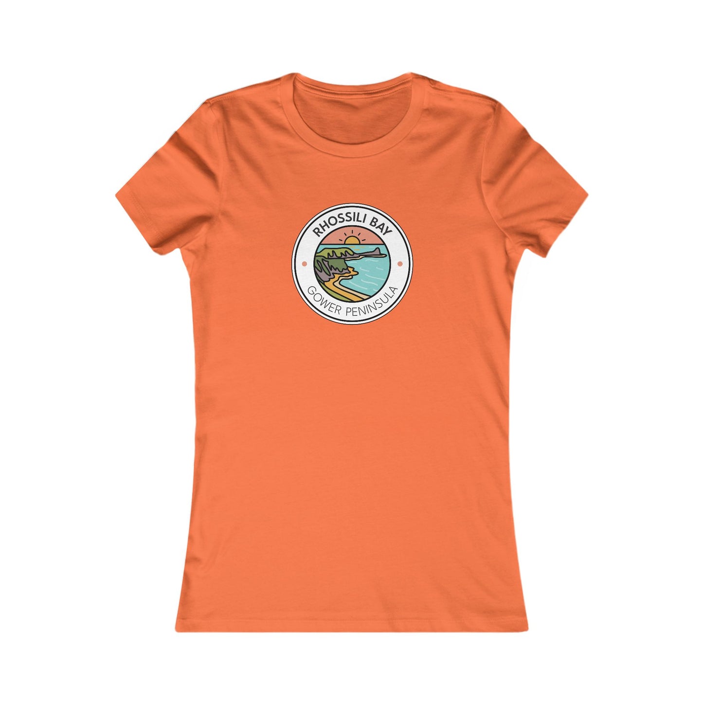 Women's Rhossili Bay Tee — Retro Surf Badge Graphic