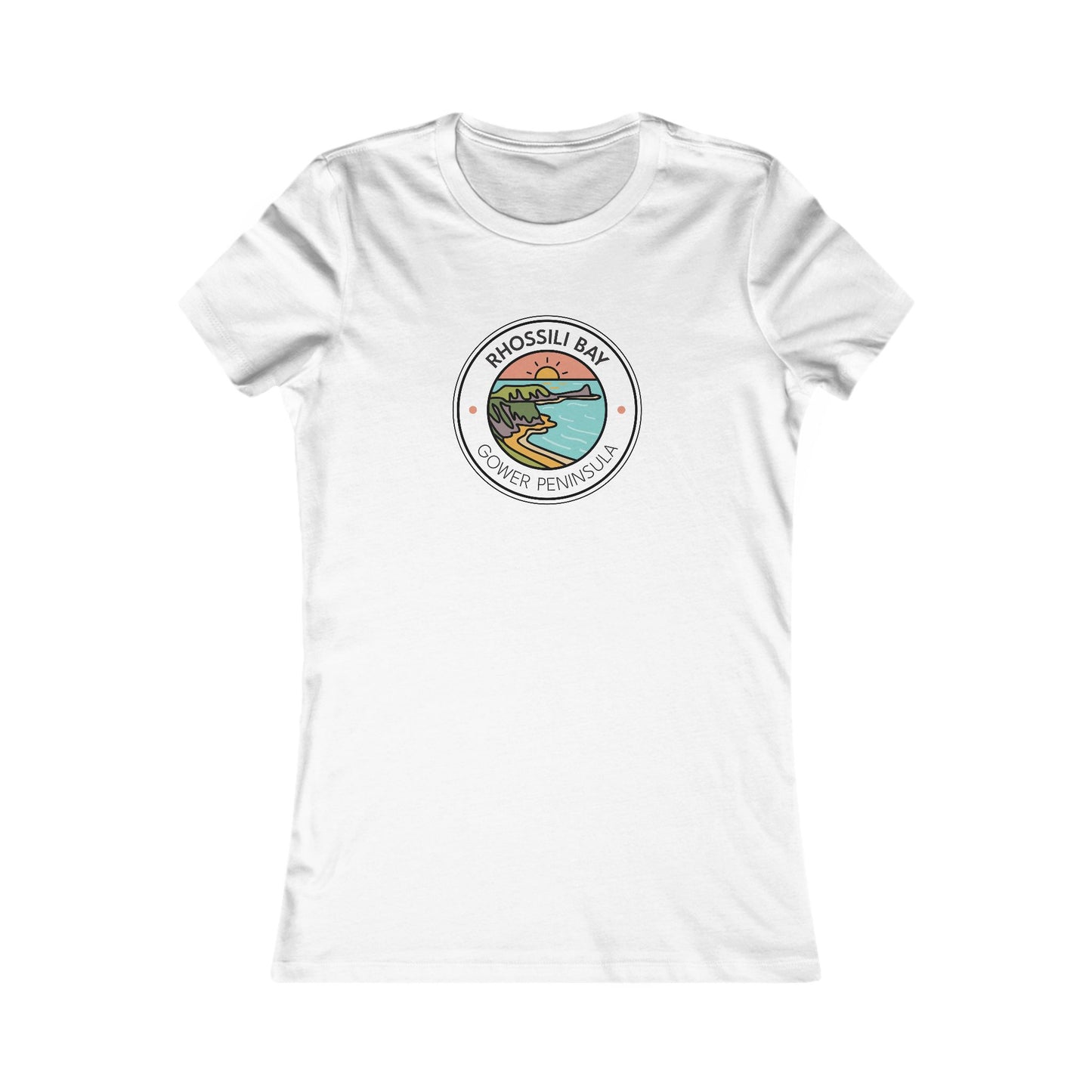 Women's Rhossili Bay Tee — Retro Surf Badge Graphic