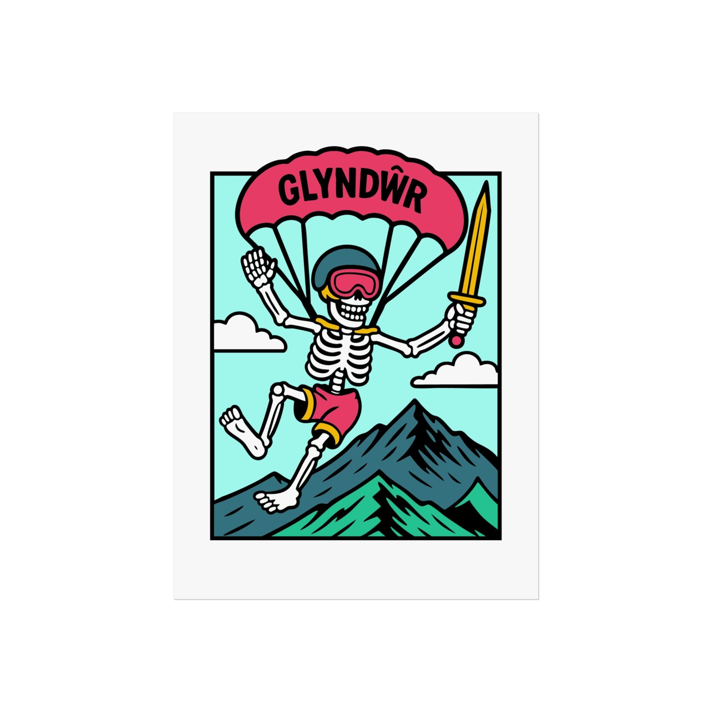 Parachute Skeleton Fine Art Poster – 'Owain Glyndŵr' Adventure Print