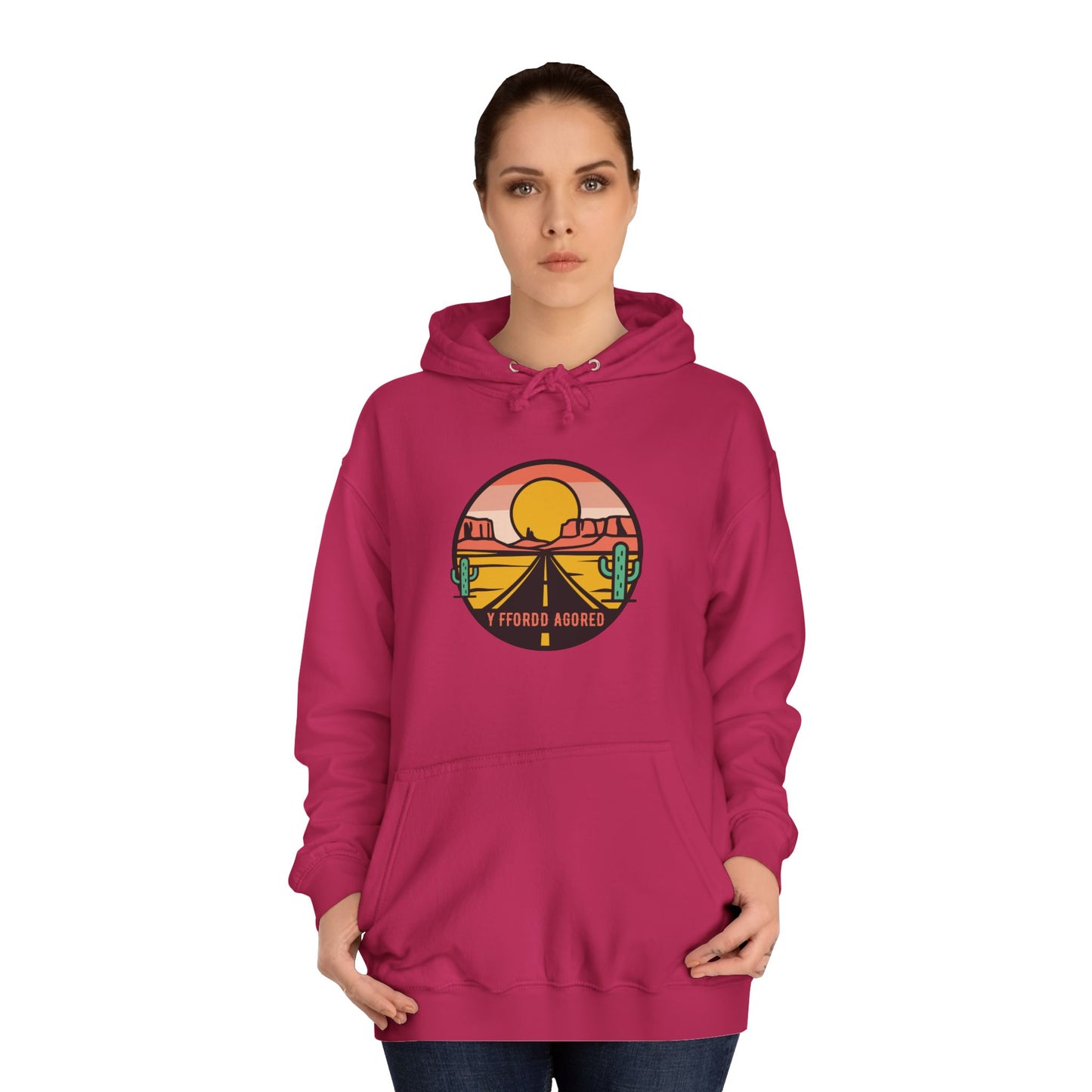 Retro Sunset Road Trip Unisex Hoodie - 'Y Ffordd Agored'